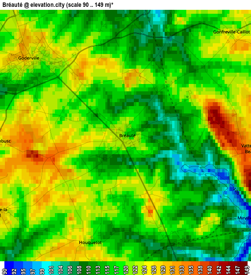 Bréauté elevation map