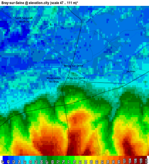 Bray-sur-Seine elevation map