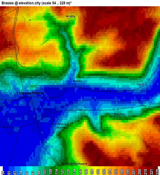 Brasles elevation map