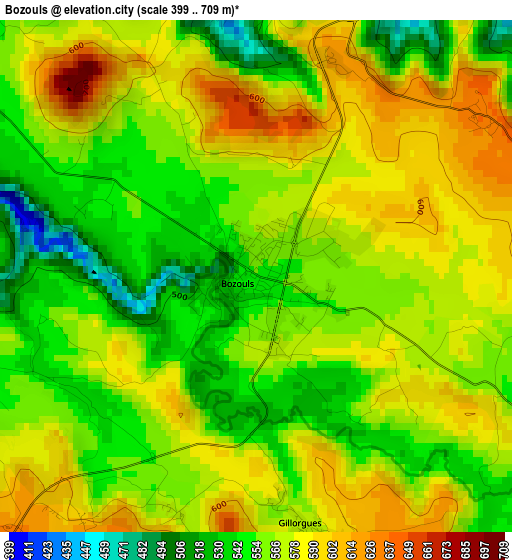 Bozouls elevation map