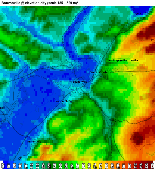 Bouzonville elevation map