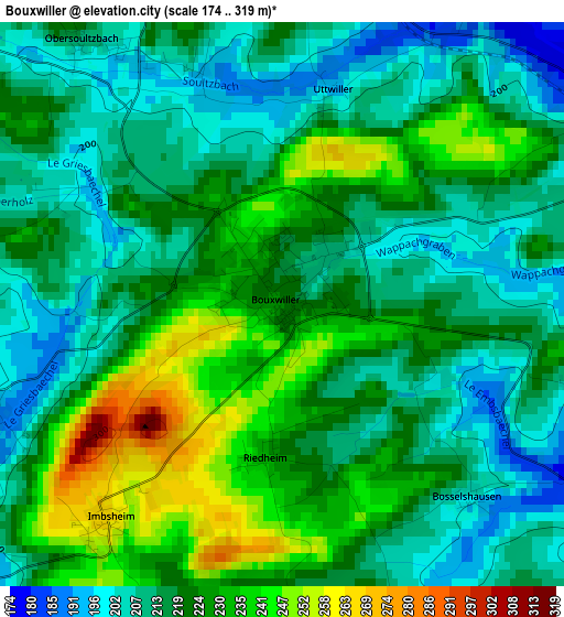 Bouxwiller elevation map