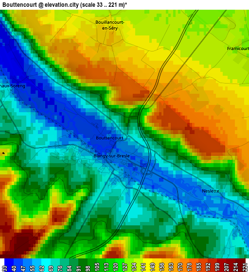 Bouttencourt elevation map