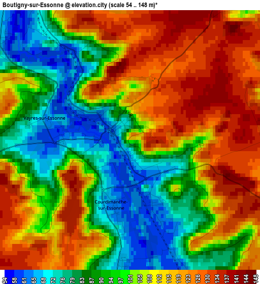 Boutigny-sur-Essonne elevation map