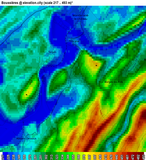 Boussières elevation map