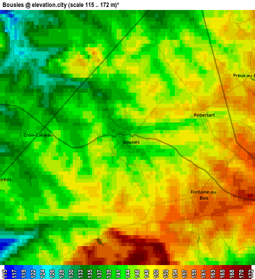 Bousies elevation map