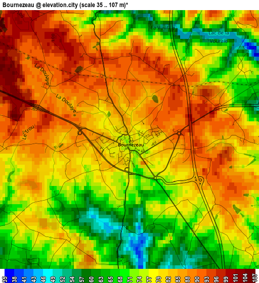 Bournezeau elevation map