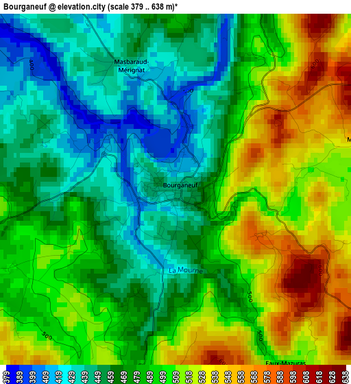 Bourganeuf elevation map