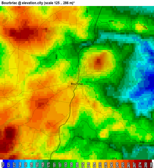 Bourbriac elevation map