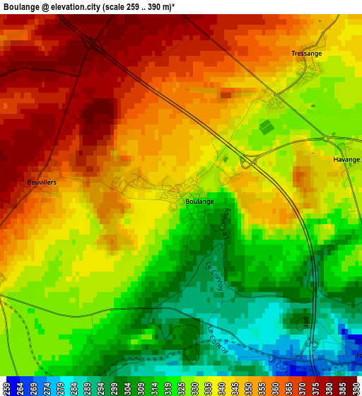 Boulange elevation map