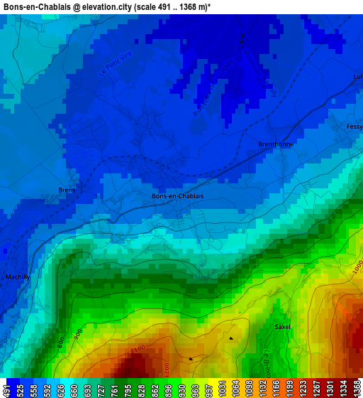 Bons-en-Chablais elevation map