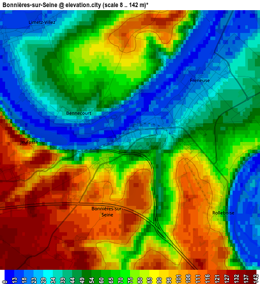 Bonnières-sur-Seine elevation map