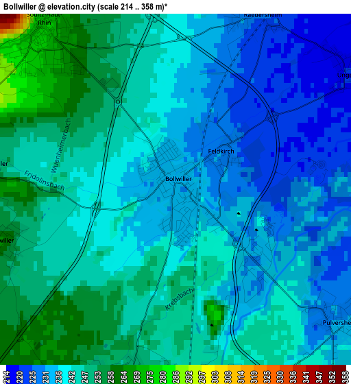 Bollwiller elevation map