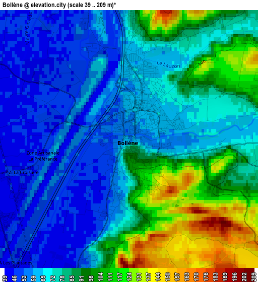 Bollène elevation map