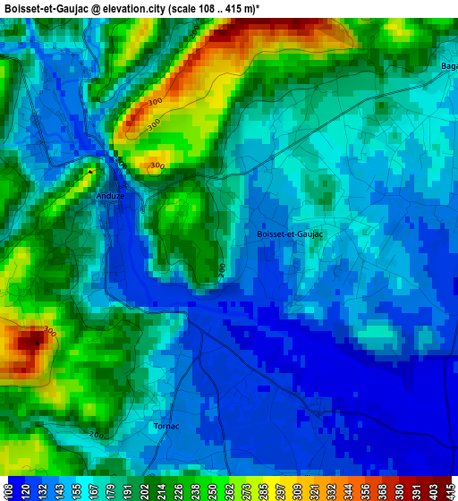 Boisset-et-Gaujac elevation map