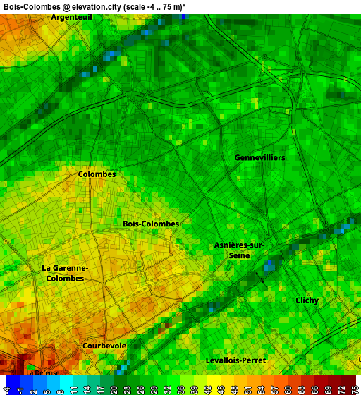 Bois-Colombes elevation map