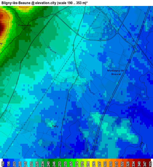 Bligny-lès-Beaune elevation map