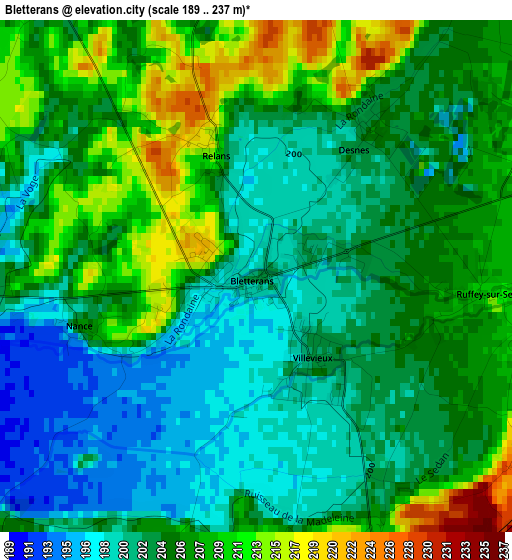 Bletterans elevation map