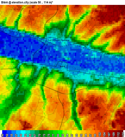 Bléré elevation map