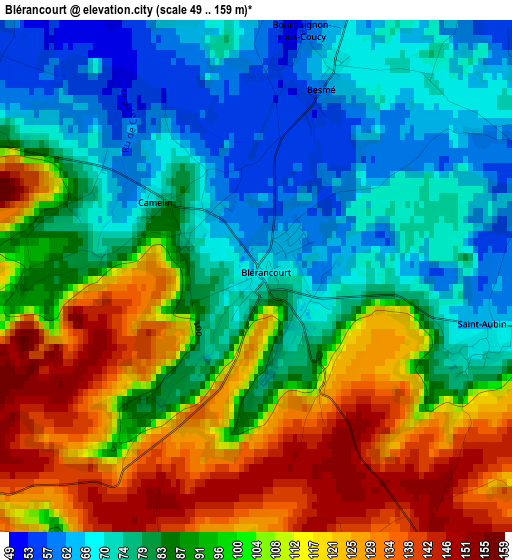 Blérancourt elevation map