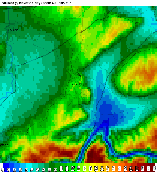 Blauzac elevation map