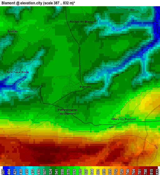 Blamont elevation map