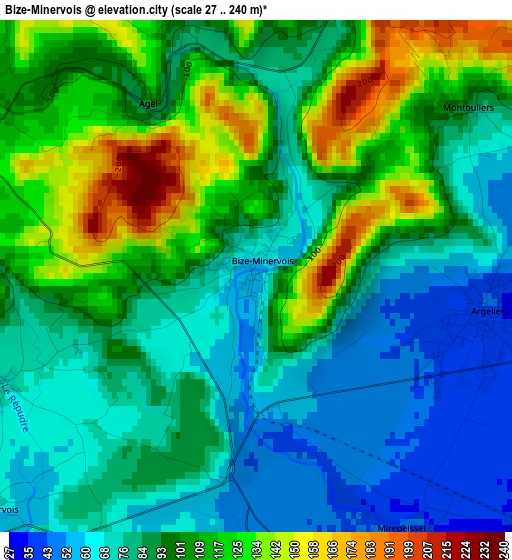 Bize-Minervois elevation map