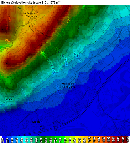 Biviers elevation map