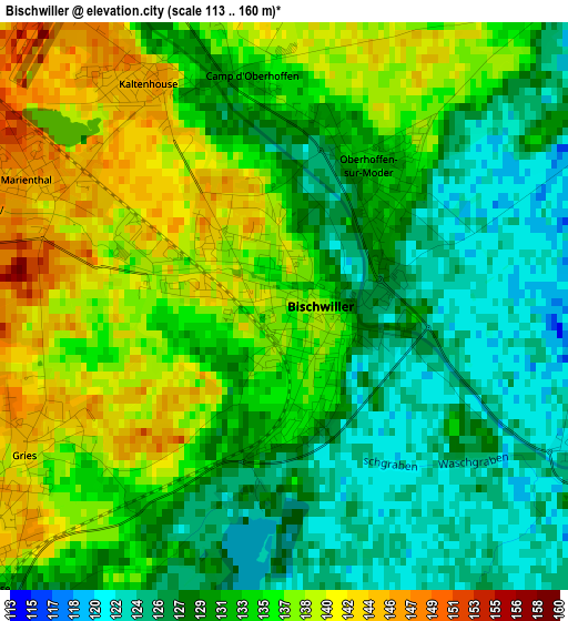 Bischwiller elevation map