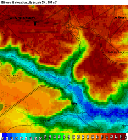 Bièvres elevation map