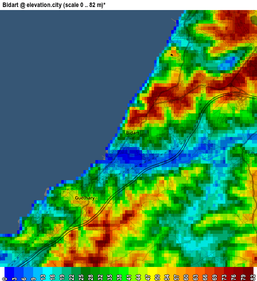 Bidart elevation map