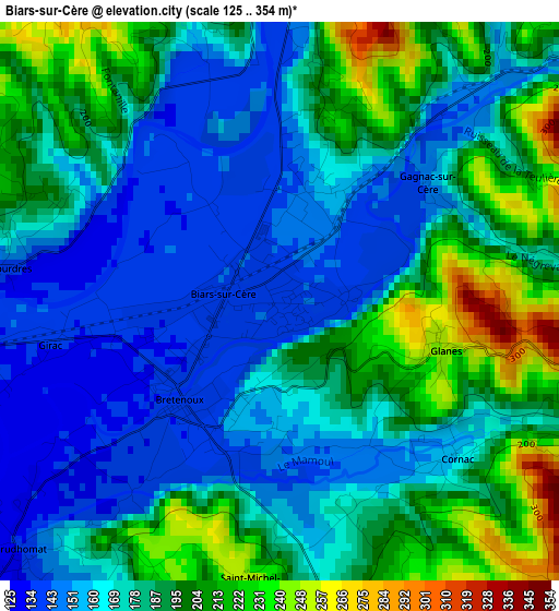 Biars-sur-Cère elevation map