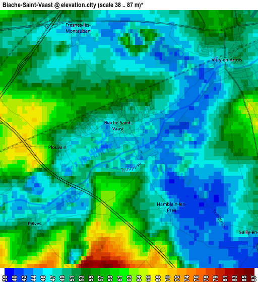 Biache-Saint-Vaast elevation map