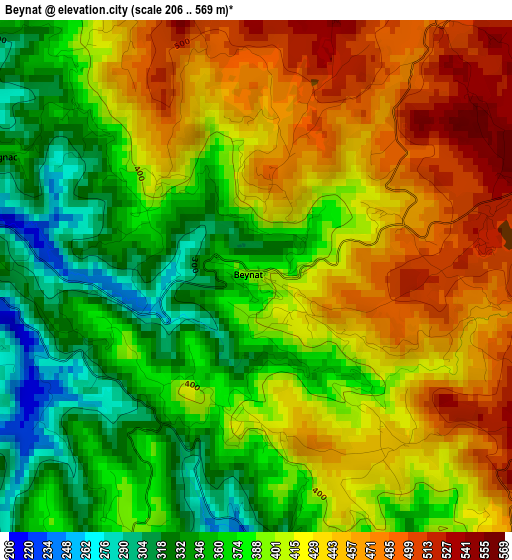 Beynat elevation map