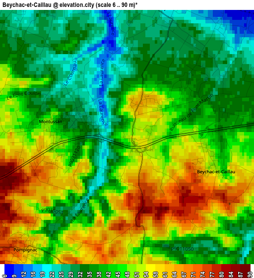 Beychac-et-Caillau elevation map