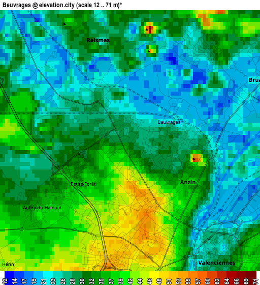 Beuvrages elevation map