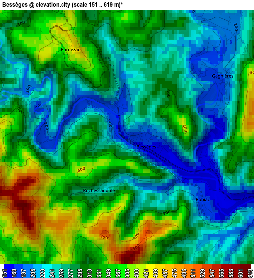 Bessèges elevation map