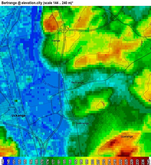 Bertrange elevation map