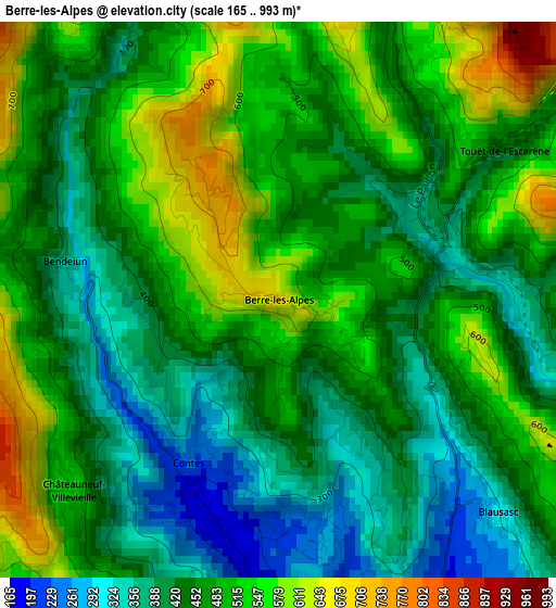 Berre-les-Alpes elevation map