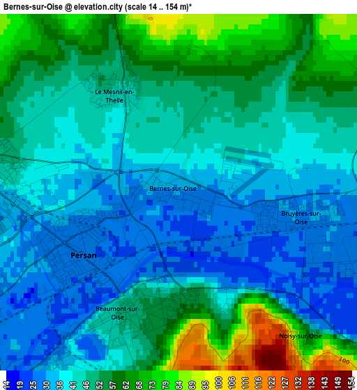 Bernes-sur-Oise elevation map