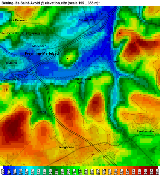 Béning-lès-Saint-Avold elevation map