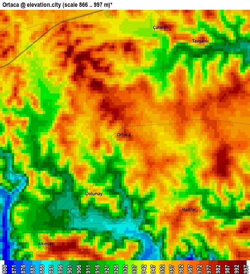 Ortaca elevation map