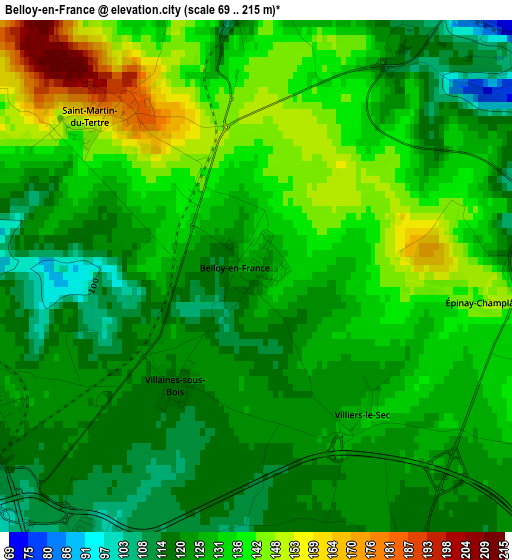Belloy-en-France elevation map