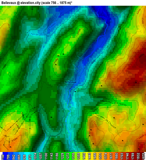 Bellevaux elevation map