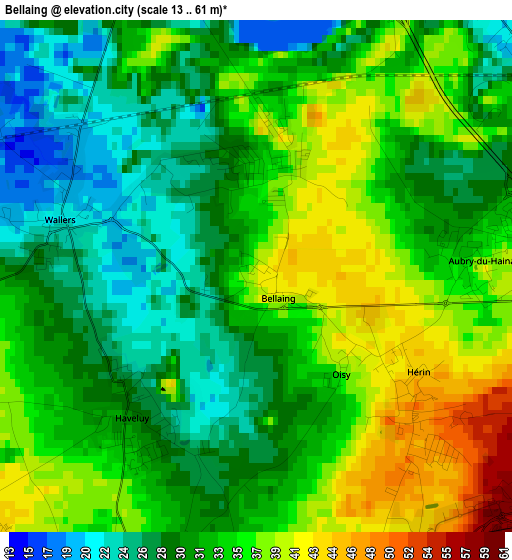 Bellaing elevation map