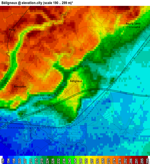 Béligneux elevation map