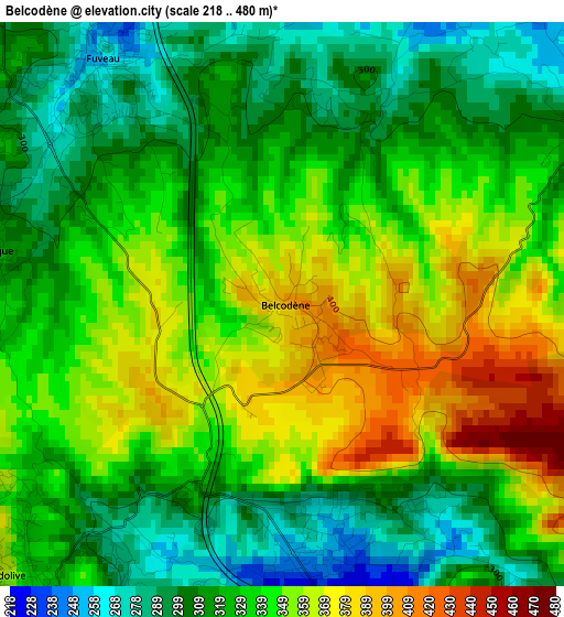 Belcodène elevation map