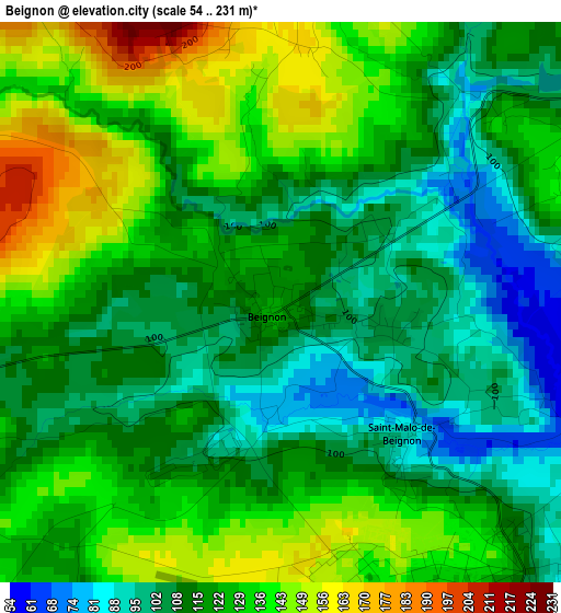 Beignon elevation map