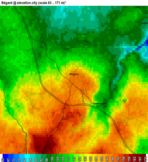 Bégard elevation map