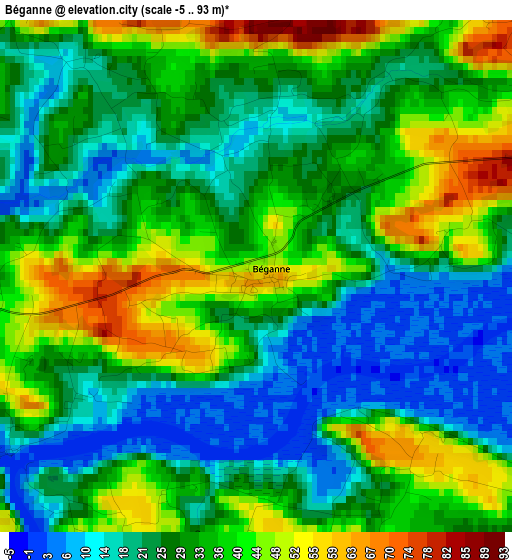 Béganne elevation map